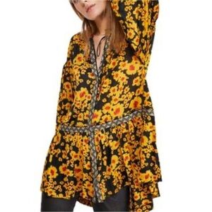 Free People Women's Love Letter Floral Print Tunic Black Size XS